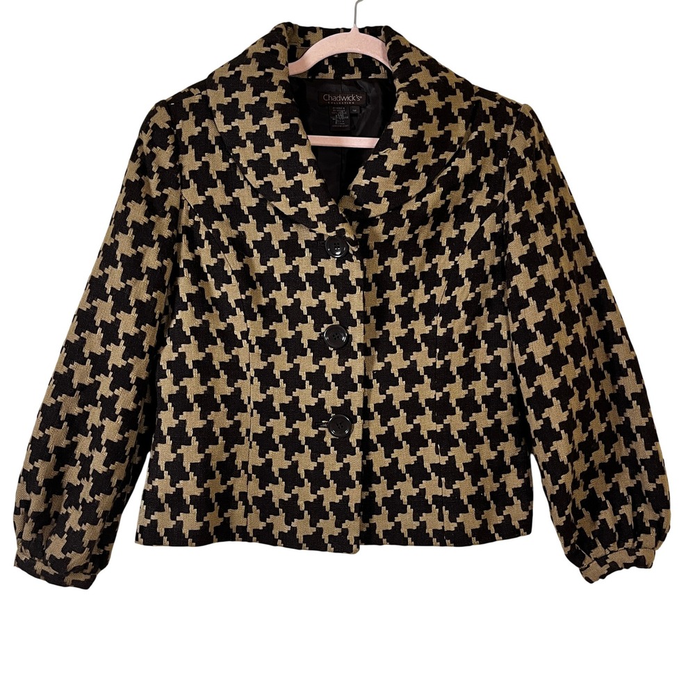 Vintage 90s Chadwick's Collection Brown Tan Houndstooth Jacket 14P Preppy